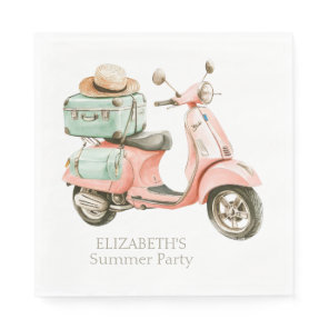 Cute Pink and Aqua Coastal Scooter Napkins