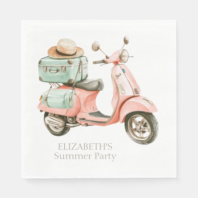 Cute Pink and Aqua Coastal Scooter Napkins (Front)
