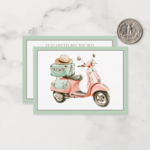 Cute Pink and Aqua Coastal Scooter Note Card