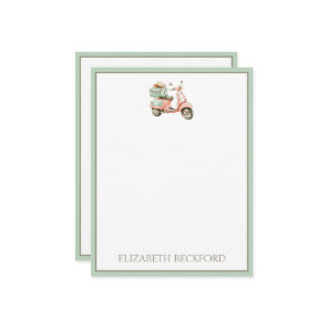 Cute Pink and Aqua Coastal Scooter Note Card