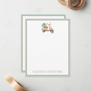 Cute Pink and Aqua Coastal Scooter Note Card
