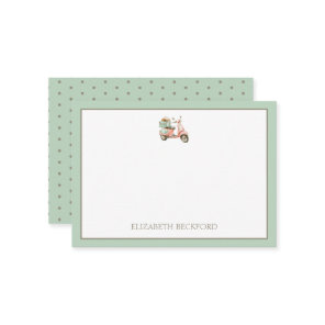 Cute Pink and Aqua Coastal Scooter Note Card