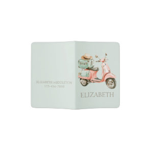 Cute Pink and Aqua Coastal Scooter Passport Holder