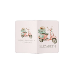 Cute Pink and Aqua Coastal Scooter Passport Holder