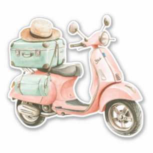 Cute Pink and Aqua Coastal Scooter Sticker
