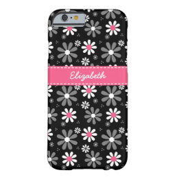 Cute Pink and Black Girly Mod Daisies With Name Barely There iPhone 6 Case