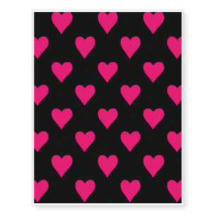 Cute Pink and Black Heart Pattern Temporary Tattoos
