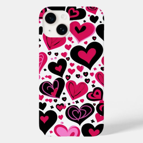 Cute Pink and Black Hearts Case_Mate iPhone 14 Case