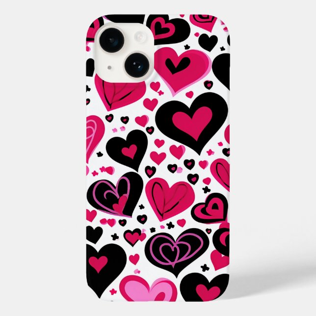 Cute Pink and Black Hearts Case-Mate iPhone Case (Back)