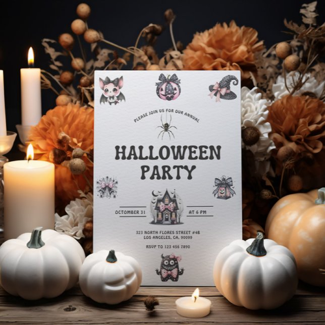 Cute Pink and Black Kids Halloween Party Invite (Creator Uploaded)