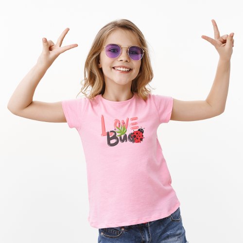 Cute Pink and Black Love Bug Kids T_Shirt