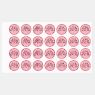 Cute Pink and Black Phone Number Girl's Name Kids' Labels