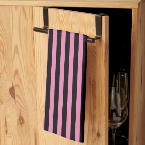 Cute Pink and Black Vertical Stripes Kitchen Towel