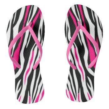 Cute Pink And Black Zebra Stripe Flip Flops by DigiGraphics4u at Zazzle