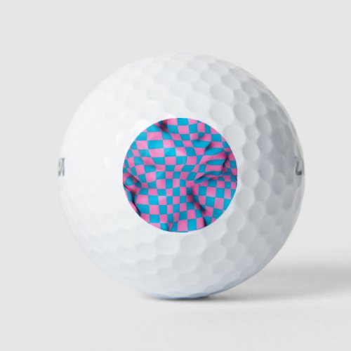 Cute Pink and Blue Abstract Checkerboard Pattern Golf Balls
