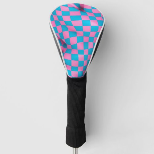 Cute Pink and Blue Abstract Checkerboard Pattern Golf Head Cover