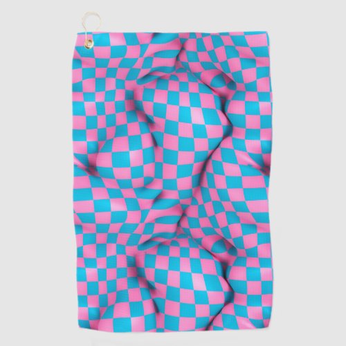 Cute Pink and Blue Abstract Checkerboard Pattern Golf Towel