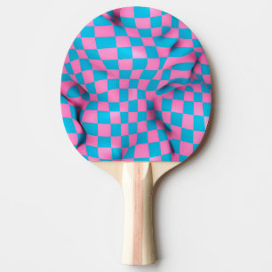 Cute Pink and Blue Abstract Checkerboard Pattern Ping Pong Paddle