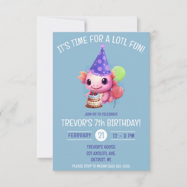 Cute Pink and Blue Axolotl Birthday Party Invitation (Front)