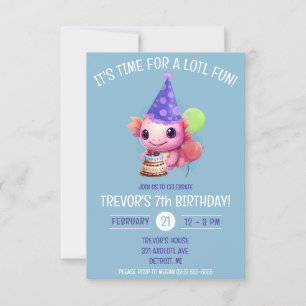 Cute Pink and Blue Axolotl Birthday Party Invitation