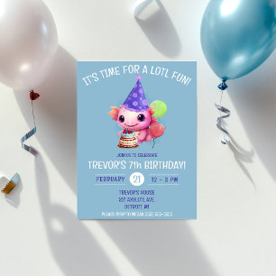 Cute Pink and Blue Axolotl Birthday Party Invitation