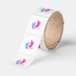 Cute Pink and Blue Baby Footprints Gender Reveal Classic Round Sticker