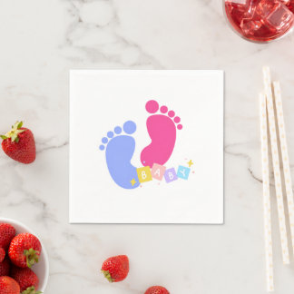 Cute Pink and Blue Baby Footprints Gender Reveal Napkins