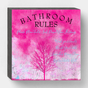 Cute Pink and Blue Bathroom Rules Wooden Box Sign