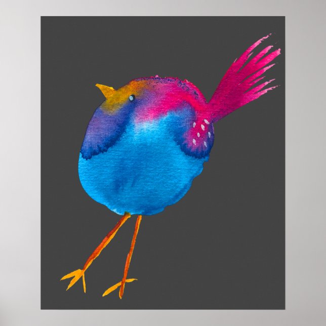 Cute pink and blue bird poster (Front)