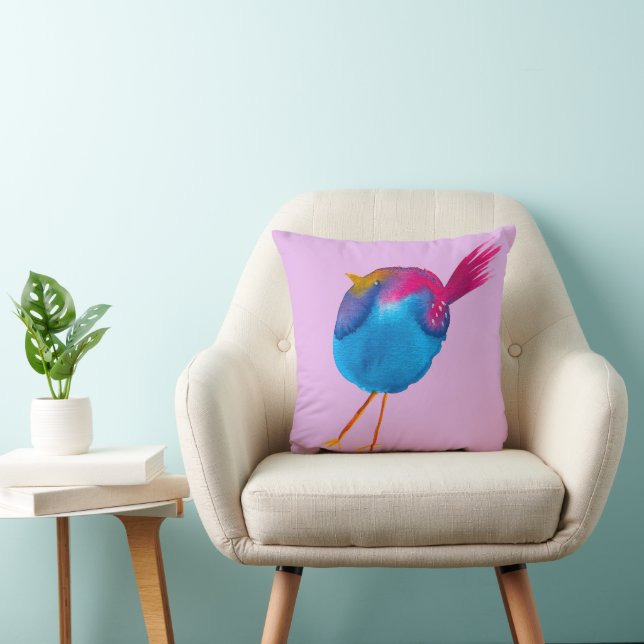Cute pink and blue bird throw pillow (Chair)