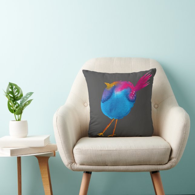 Cute pink and blue bird throw pillow (Chair)