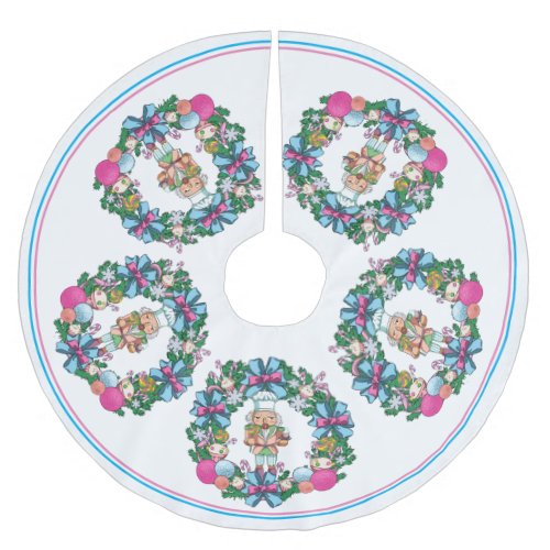 Cute Pink And Blue Christmas Nutcracker Wreath Brushed Polyester Tree Skirt