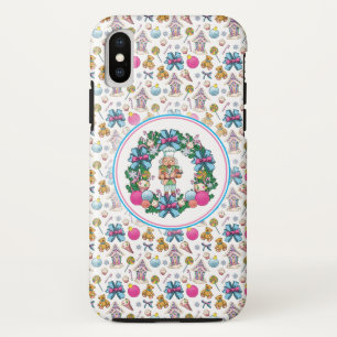 Cute Pink And Blue Christmas Nutcracker Wreath iPhone X Case