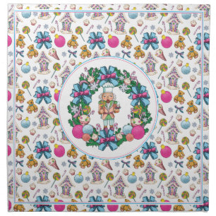 Cute Pink And Blue Christmas Nutcracker Wreath Cloth Napkin