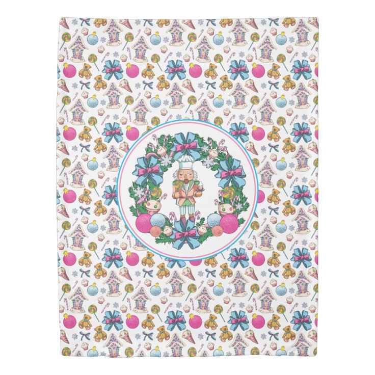 Cute Pink And Blue Christmas Nutcracker Wreath Duvet Cover Zazzle
