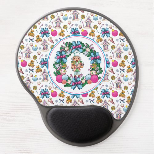 Cute Pink And Blue Christmas Nutcracker Wreath Gel Mouse Pad