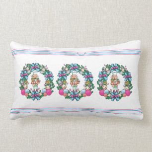 Cute Pink And Blue Christmas Nutcracker Wreath Lumbar Pillow