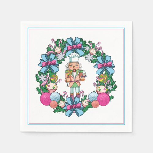 Cute Pink And Blue Christmas Nutcracker Wreath Napkins