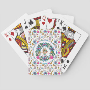 Cute Pink And Blue Christmas Nutcracker Wreath Poker Cards
