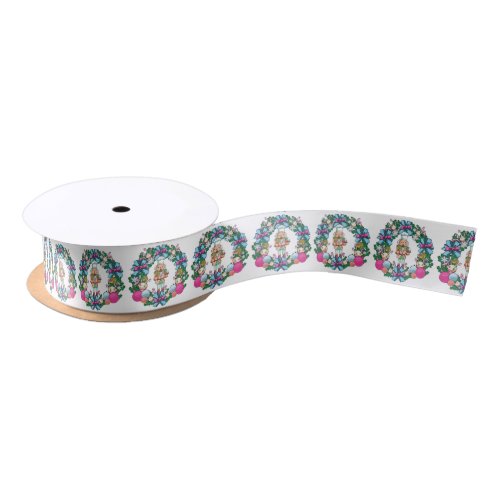 Cute Pink And Blue Christmas Nutcracker Wreath Satin Ribbon