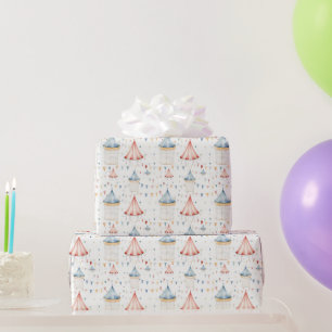 Cute Pink and Blue Circus Tents Baby Shower Wrapping Paper