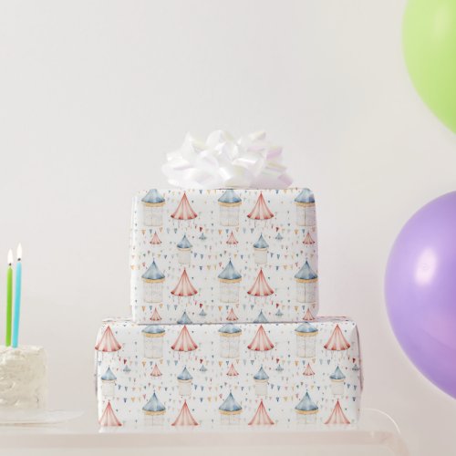 Cute Pink and Blue Circus Tents Baby Shower Wrapping Paper