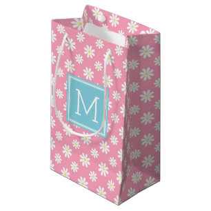 Cute Pink and Blue Daisies Pattern Personalized Small Gift Bag