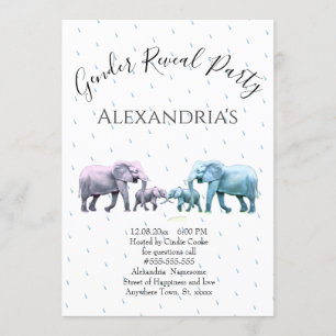 Cute Pink and Blue Elephant Gender Reveal Invitation