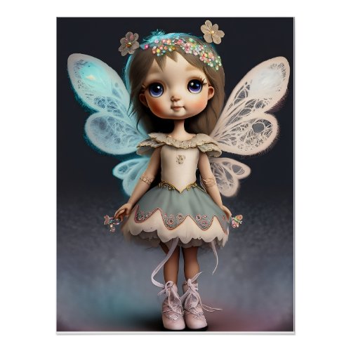 Cute pink and blue fairy poster