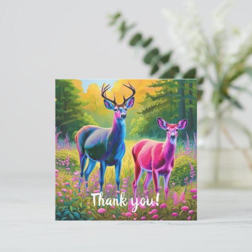 Cute Pink and Blue Fawns Gender Reveal Thank You Card