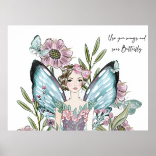 Cute Pink and Blue Flower Fairy Poster