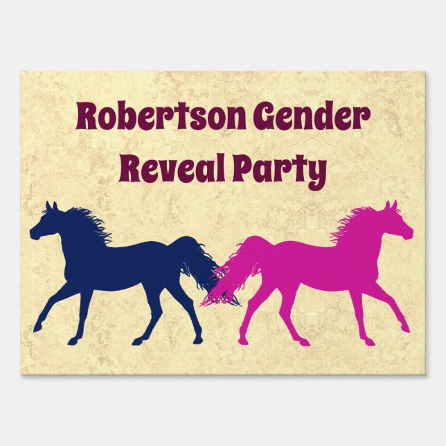 Cute Pink and Blue Foals Gender Reveal Sign (Front)