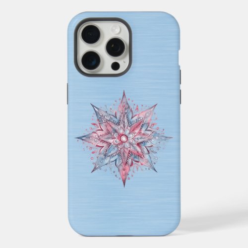 Cute Pink and Blue Giant Snowflake iPhone 15 Pro Max Case