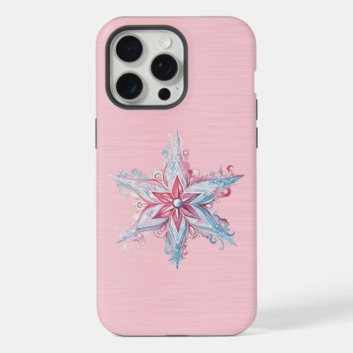 Cute Pink and Blue Giant Snowflake iPhone 15 Pro Max Case
